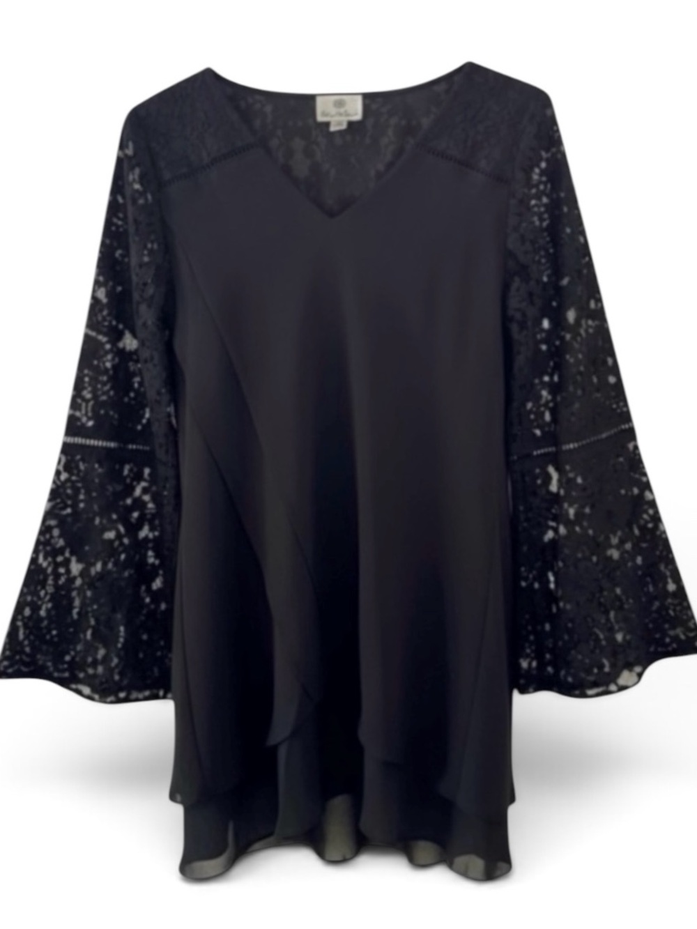 NEW Hot in Hollywood Black V-Neck 3/4 Lace Sleeve Top Size XS